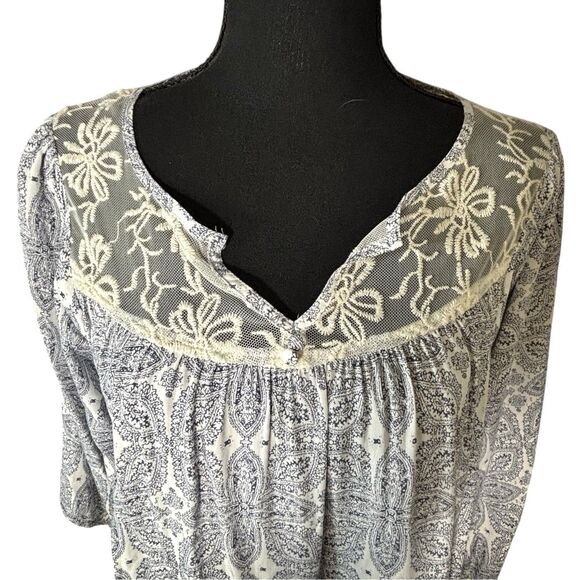 John Mark Peasant Mini Dress 3/4 Bell Sleeve Lace Detail On Blue - Picture 6 of 12